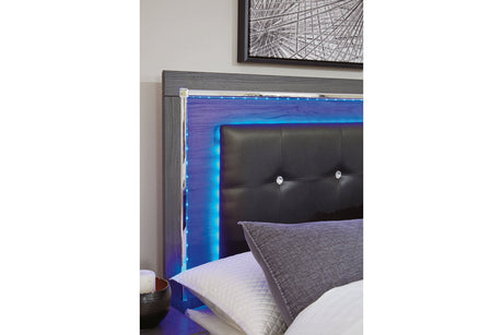 Lodanna Gray King LED Upholstered Panel Bed by Ashley at Eve Furniture