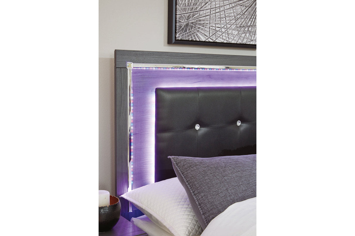Lodanna Gray King LED Upholstered Panel Bed by Ashley at Eve Furniture
