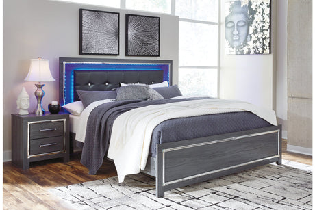 Lodanna Gray King LED Upholstered Panel Bed by Ashley at Eve Furniture