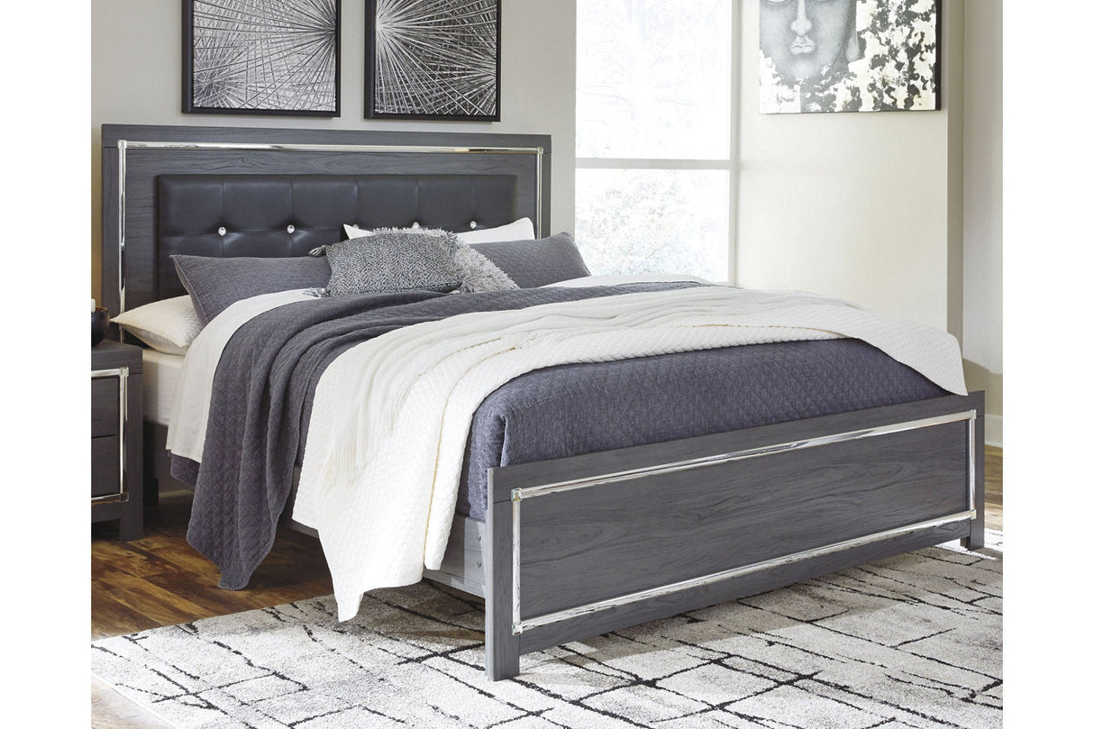Lodanna Gray King LED Upholstered Panel Bed by Ashley at Eve Furniture