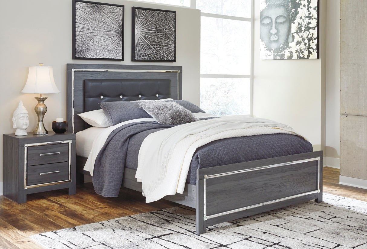 Lodanna Gray King LED Upholstered Platform Bed by Ashley at Eve Furniture