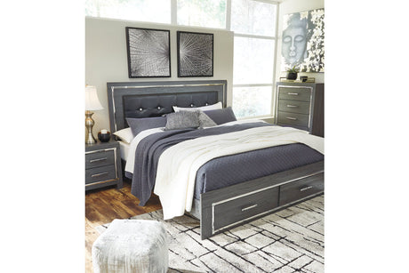 Lodanna Gray King LED Upholstered Storage Panel Bed by Ashley at Eve Furniture