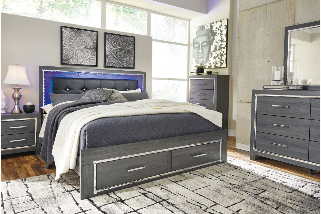 Lodanna Gray King LED Upholstered Storage Panel Bed by Ashley at Eve Furniture