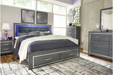 Lodanna Gray King LED Upholstered Storage Panel Bed by Ashley at Eve Furniture