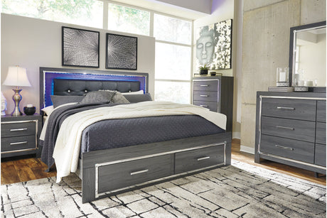 Lodanna Gray King LED Upholstered Storage Panel Bed by Ashley at Eve Furniture
