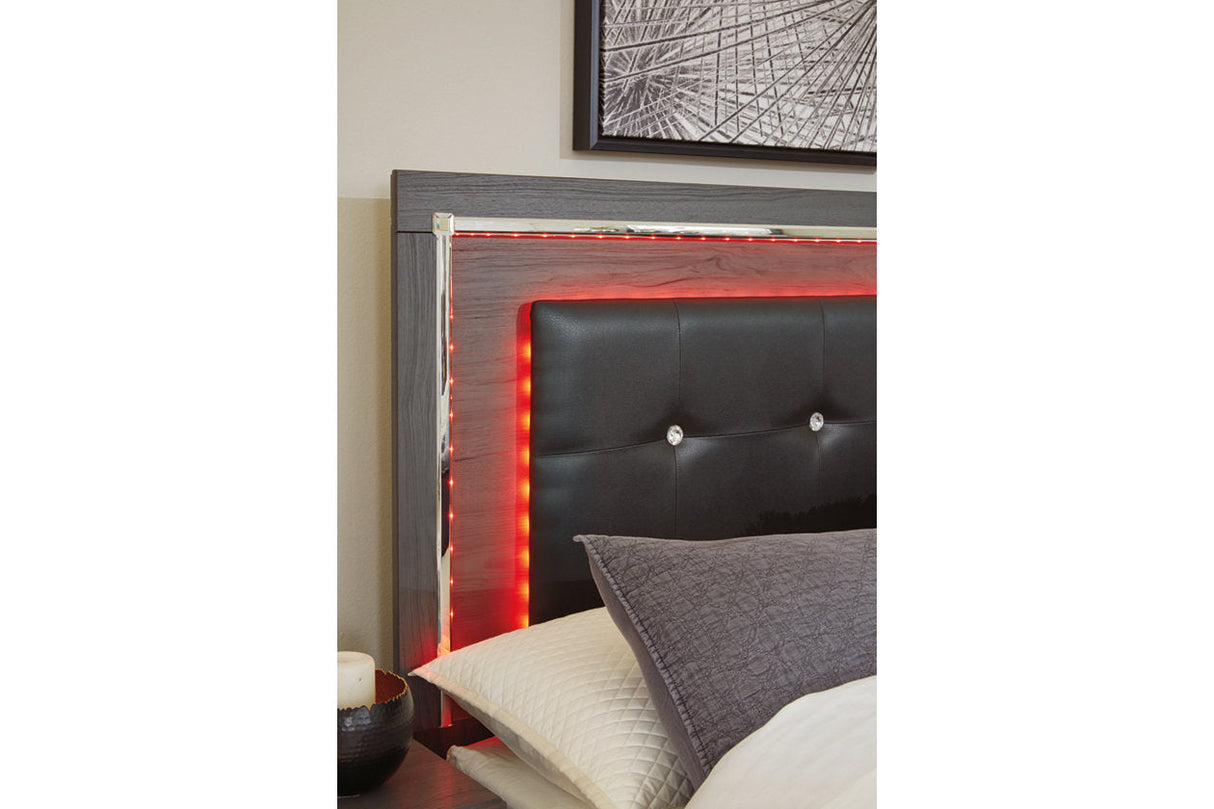 Lodanna Gray King LED Upholstered Storage Panel Bed by Ashley at Eve Furniture