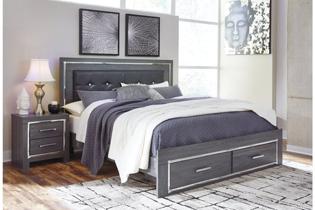 Lodanna Gray King LED Upholstered Storage Panel Bed by Ashley at Eve Furniture