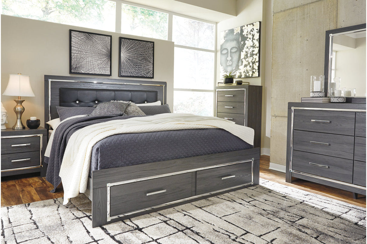 Lodanna Gray King LED Upholstered Storage Panel Bed by Ashley at Eve Furniture