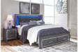 Lodanna Gray King LED Upholstered Storage Panel Bed by Ashley at Eve Furniture