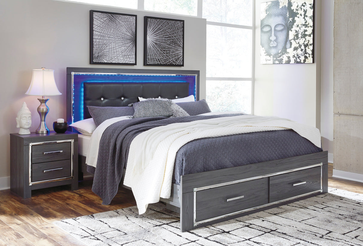 Lodanna Gray King LED Upholstered Storage Platform Bed by Ashley at Eve Furniture