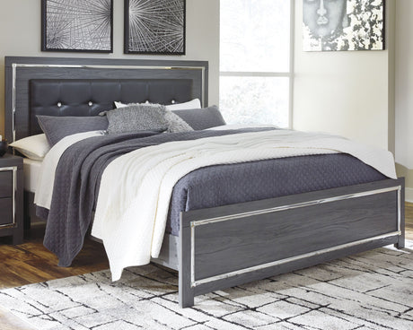 Lodanna Gray LED Upholstered Panel Bedroom Set by Ashley at Eve Furniture