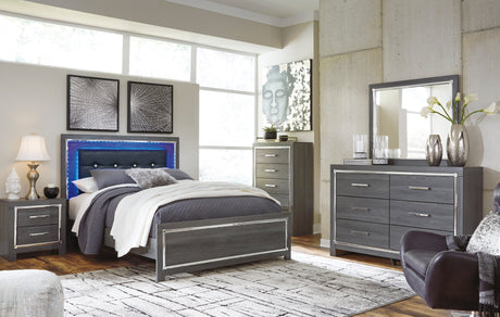 Lodanna Gray LED Upholstered Panel Bedroom Set by Ashley at Eve Furniture