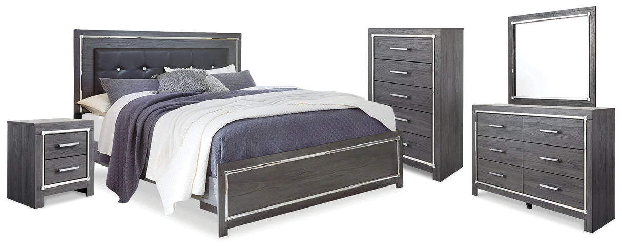Lodanna Gray LED Upholstered Panel Bedroom Set by Ashley at Eve Furniture