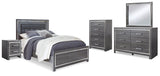 Lodanna Gray LED Upholstered Panel Bedroom Set by Ashley at Eve Furniture