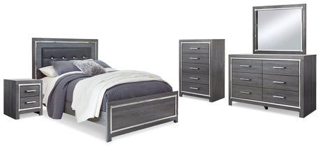 Lodanna Gray LED Upholstered Panel Bedroom Set by Ashley at Eve Furniture