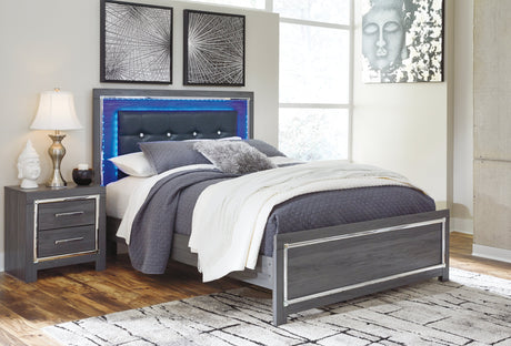 Lodanna Gray LED Upholstered Panel Bedroom Set by Ashley at Eve Furniture