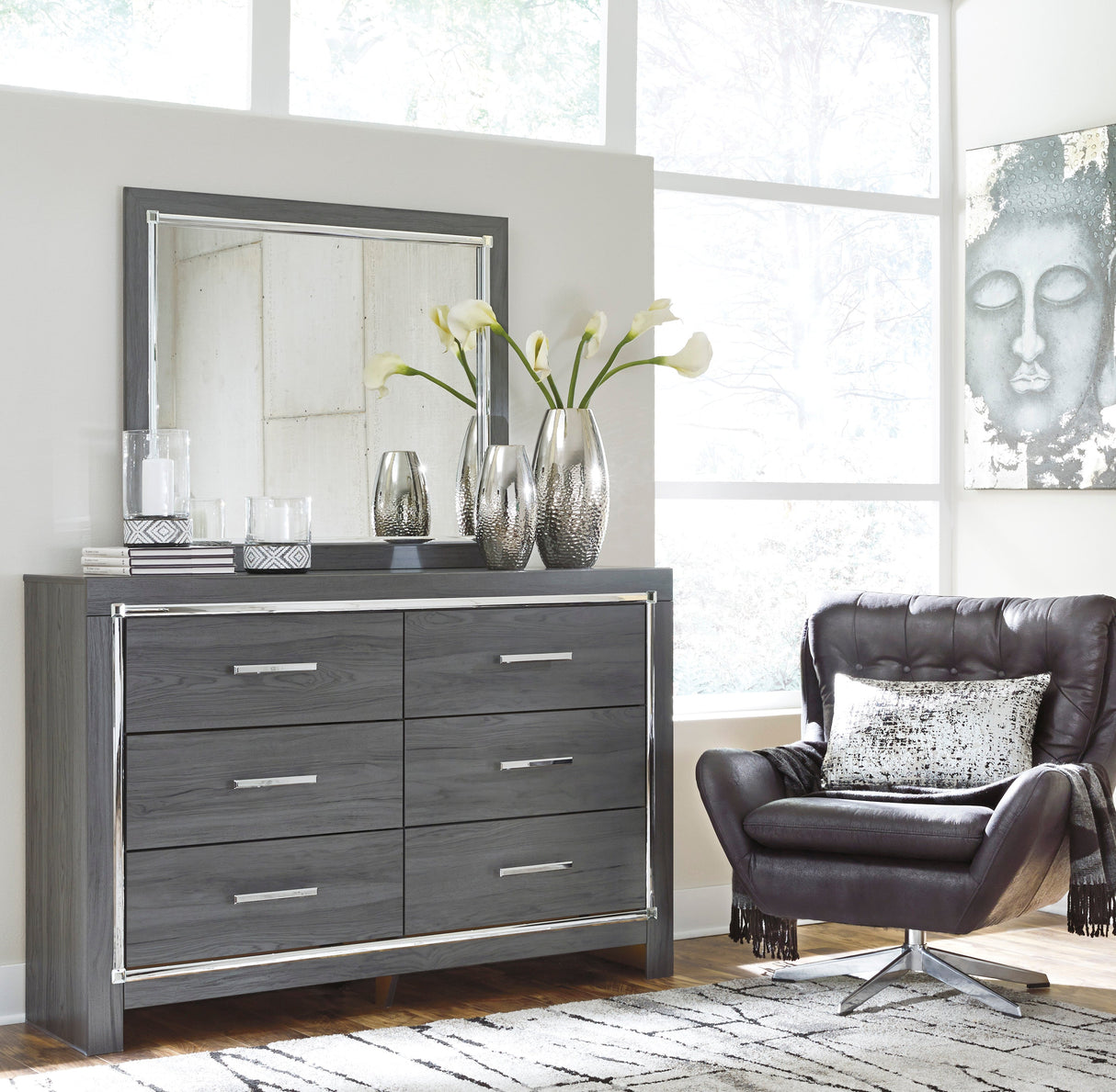 Lodanna Gray LED Upholstered Panel Bedroom Set by Ashley at Eve Furniture