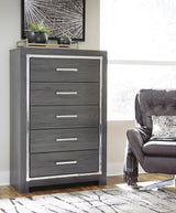 Lodanna Gray LED Upholstered Panel Bedroom Set by Ashley at Eve Furniture