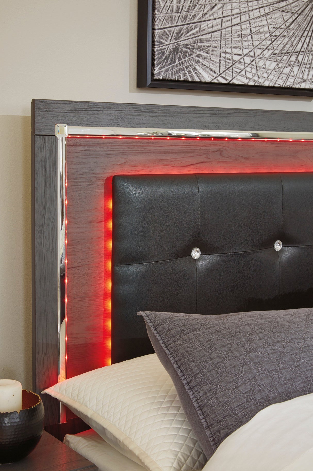 Lodanna Gray LED Upholstered Panel Bedroom Set by Ashley at Eve Furniture