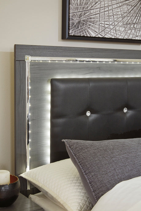 Lodanna Gray LED Upholstered Panel Bedroom Set by Ashley at Eve Furniture