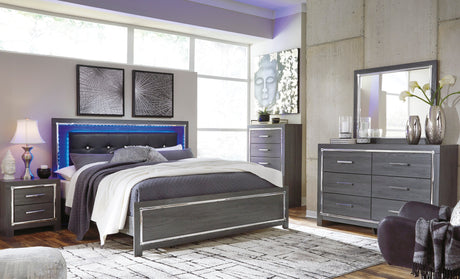 Lodanna Gray LED Upholstered Panel Bedroom Set by Ashley at Eve Furniture