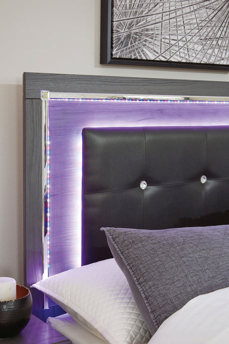 Lodanna Gray LED Upholstered Storage Panel Bedroom Set by Ashley at Eve Furniture