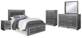 Lodanna Gray LED Upholstered Storage Panel Bedroom Set by Ashley at Eve Furniture