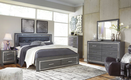 Lodanna Gray LED Upholstered Storage Panel Bedroom Set by Ashley at Eve Furniture