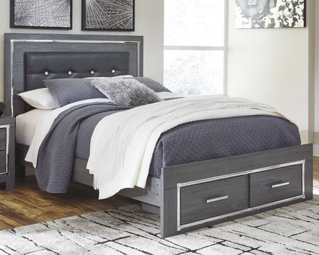 Lodanna Gray LED Upholstered Storage Panel Bedroom Set by Ashley at Eve Furniture