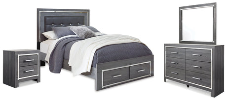 Lodanna Gray LED Upholstered Storage Panel Bedroom Set by Ashley at Eve Furniture