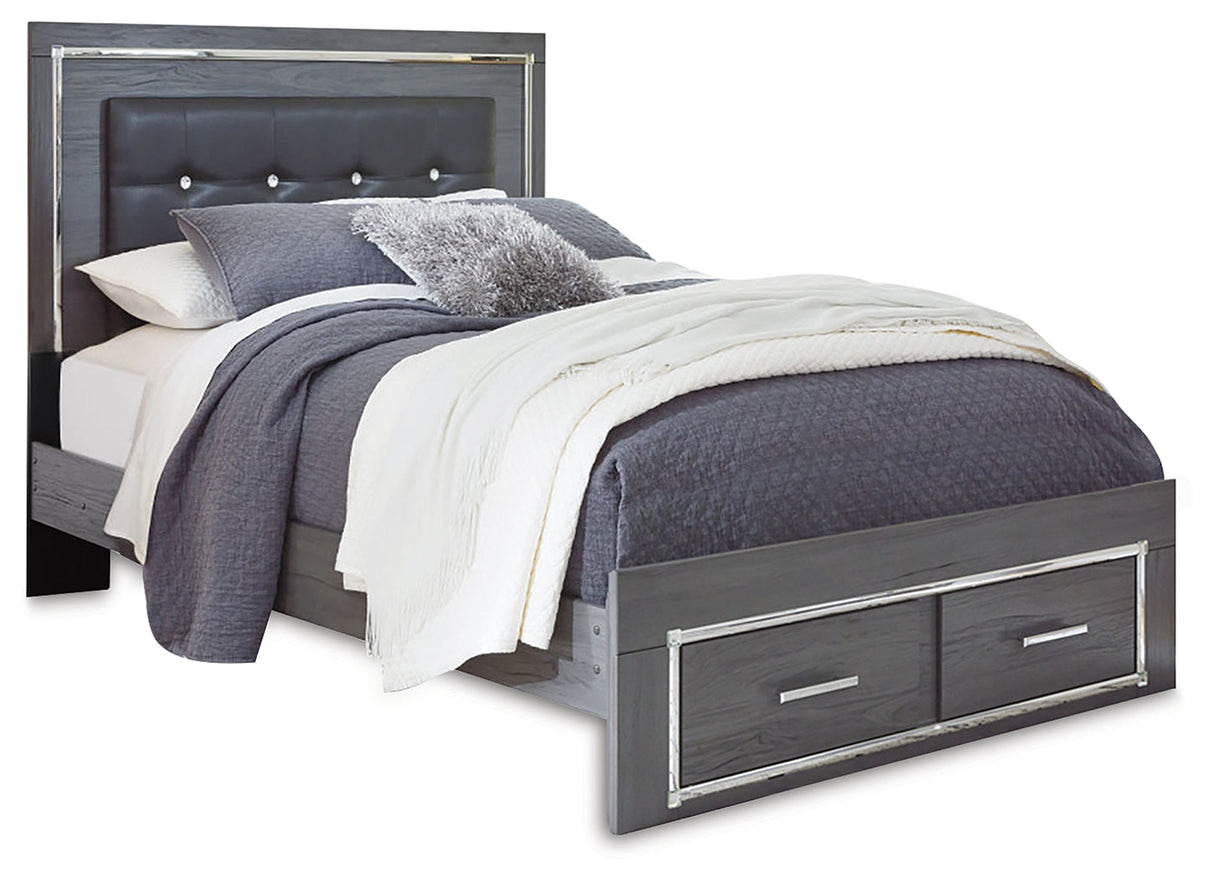 Lodanna Gray LED Upholstered Storage Panel Bedroom Set by Ashley at Eve Furniture