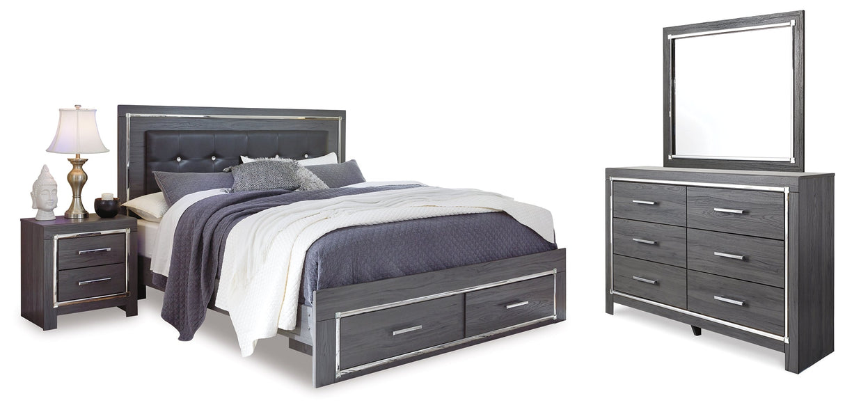 Lodanna Gray LED Upholstered Storage Panel Bedroom Set by Ashley at Eve Furniture