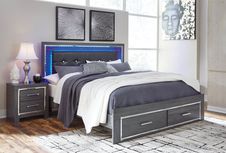 Lodanna Gray LED Upholstered Storage Panel Bedroom Set by Ashley at Eve Furniture