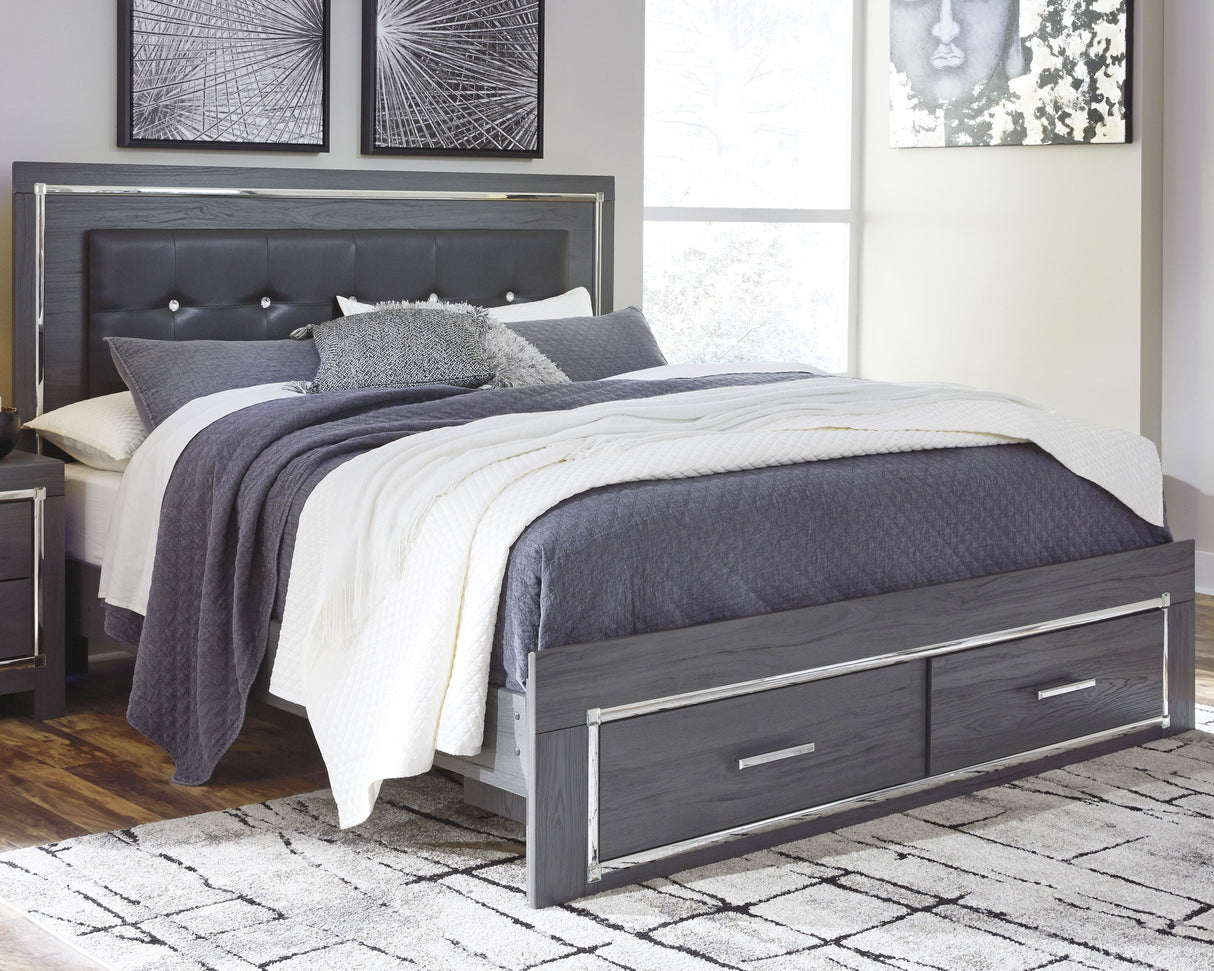 Lodanna Gray LED Upholstered Storage Panel Bedroom Set by Ashley at Eve Furniture