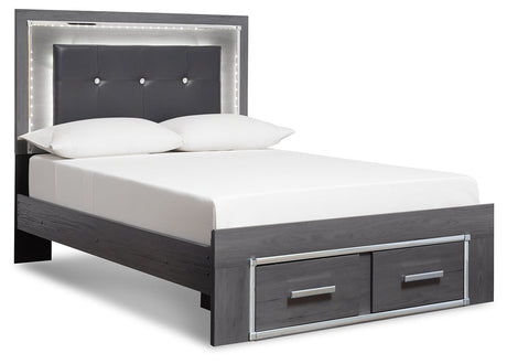 Lodanna Gray LED Upholstered Storage Panel Bedroom Set by Ashley at Eve Furniture
