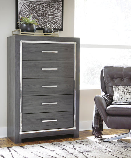 Lodanna Gray LED Upholstered Storage Panel Bedroom Set by Ashley at Eve Furniture