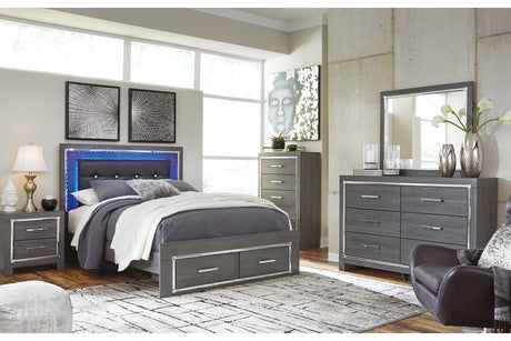 Lodanna Gray Queen LED Upholstered Storage Panel Bed by Ashley at Eve Furniture