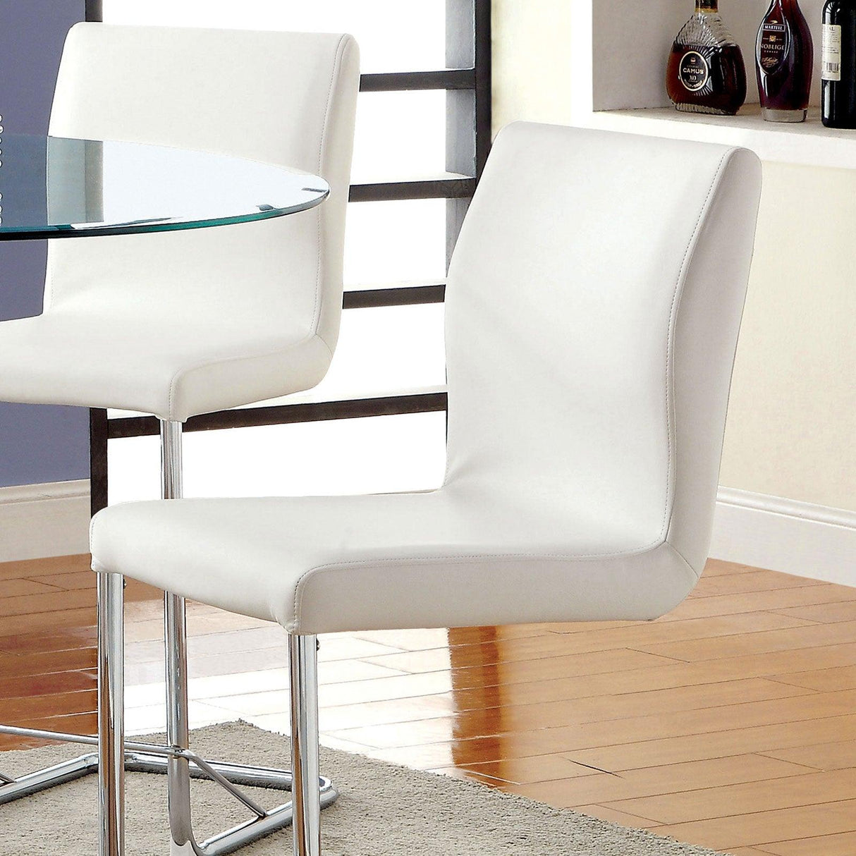Lodia White/Chrome Counter Ht. Chair, Set of 2 by Furniture of America at Eve Furniture