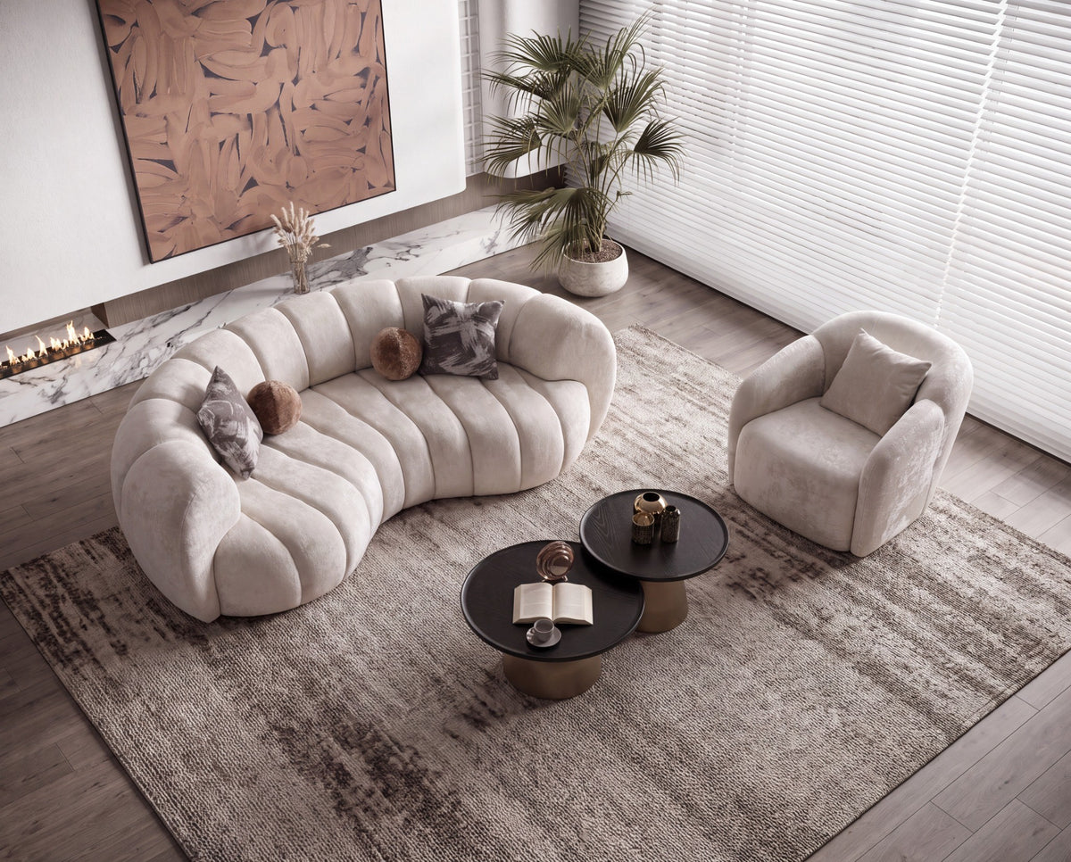 Loft Ivory Curved Living Room Set by Mobella at Eve Furniture