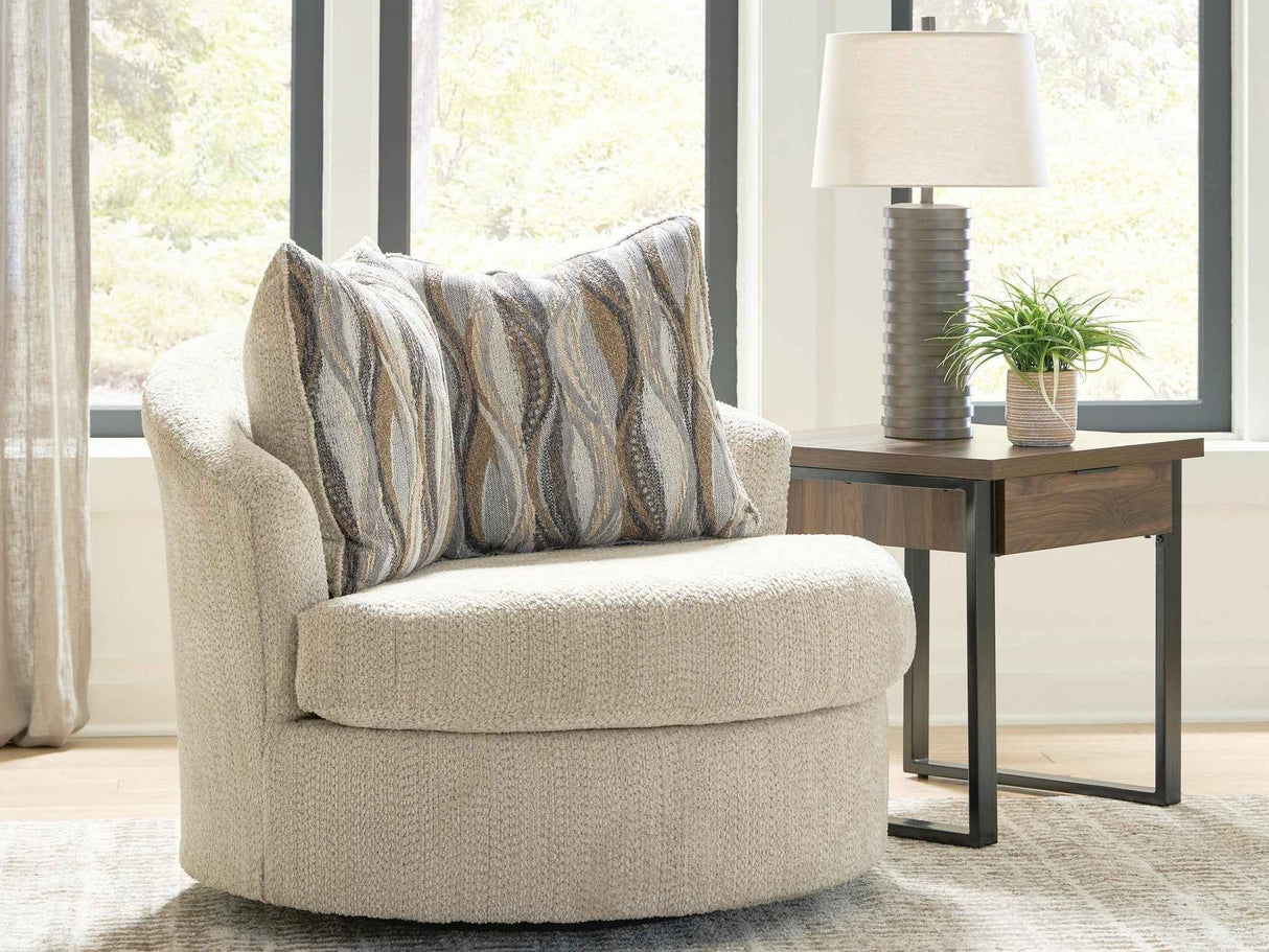 Lofwood Oatmeal Swivel Accent Chair by Ashley at Eve Furniture