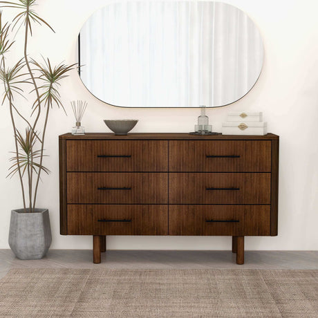Logan Mid Century Modern Walnut Dresser With 6 Drawers by Ashcroft Furniture at Eve Furniture