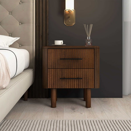 Logan Mid Century Modern Walnut Nightstand Bed Side Tables With 2 Drawers by Ashcroft Furniture at Eve Furniture