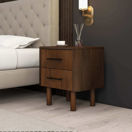 Logan Mid Century Modern Walnut Nightstand Bed Side Tables With 2 Drawers by Ashcroft Furniture at Eve Furniture