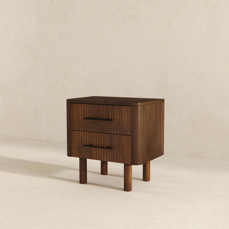 Logan Mid Century Modern Walnut Nightstand Bed Side Tables With 2 Drawers by Ashcroft Furniture at Eve Furniture