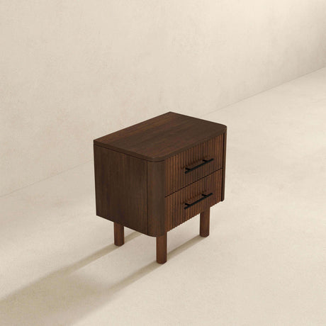 Logan Mid Century Modern Walnut Nightstand Bed Side Tables With 2 Drawers by Ashcroft Furniture at Eve Furniture