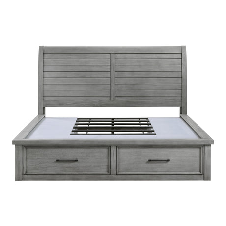 Logandale Antique Gray King Sleigh Storage Platform Bed by Homelegance at Eve Furniture