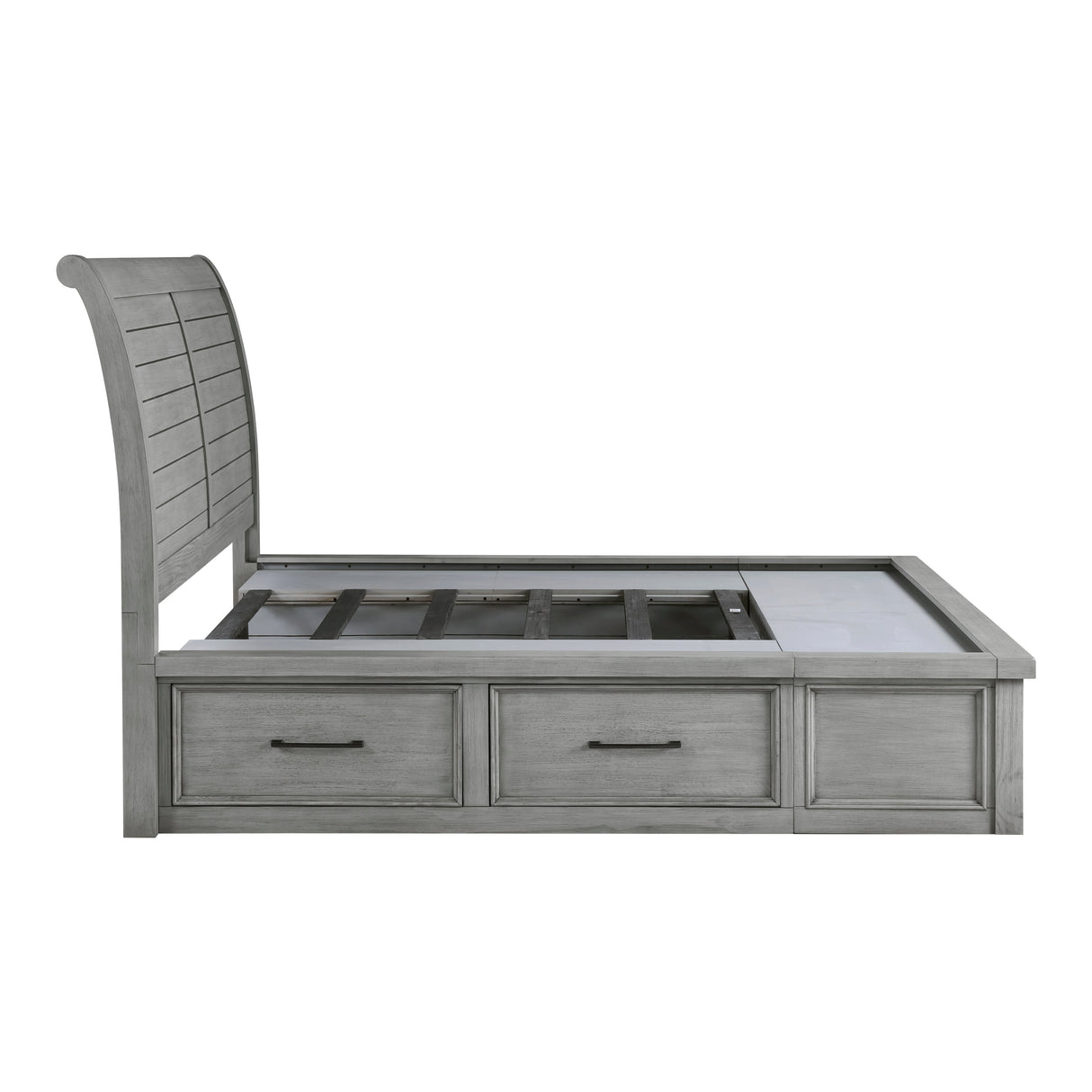 Logandale Antique Gray King Sleigh Storage Platform Bed by Homelegance at Eve Furniture