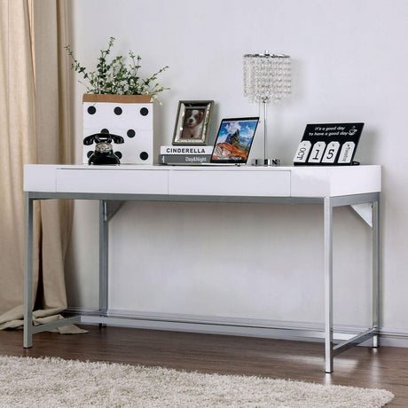 Loke White/Chrome Desk by Furniture of America at Eve Furniture