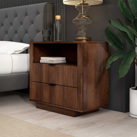 Lola Mid Century Modern Walnut Nightstand 2-Drawer Bed Side Table by Ashcroft Furniture at Eve Furniture
