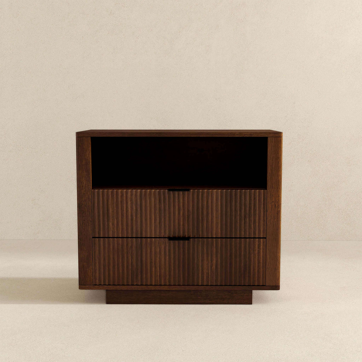 Lola Mid Century Modern Walnut Nightstand 2-Drawer Bed Side Table by Ashcroft Furniture at Eve Furniture